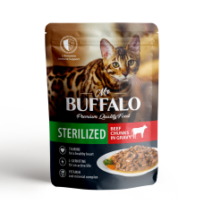 Mr.Buffalo Adult Sterilised Beef - влажный корм для взрослых стерилизованных кошек, говядина в соусе, 85 г