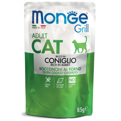 Monge Grill Cat Rabbit - консервы для взрослых кошек с кусочками кролика в желе, 85 гр.