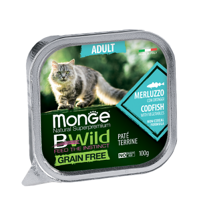 Monge BWILD Adult Merluzzo - влажный корм для взрослых кошек с треской и овощами, 100 гр.