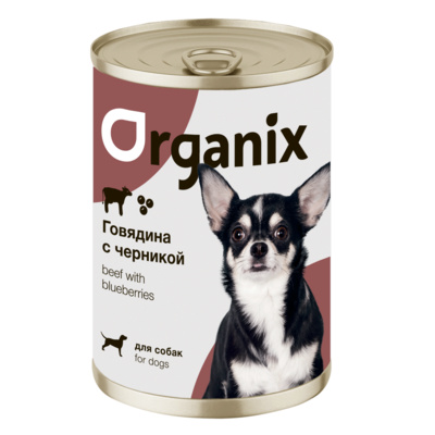 Organix - беззерновые консервы для собак Заливное из говядины с черникой