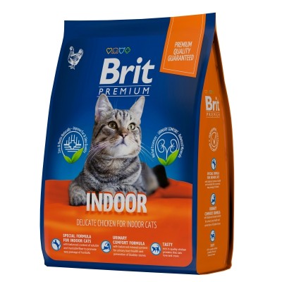 Brit Premium Cat Adult Indoor - полнорационный сухой корм для взрослых домашних кошек, с курицей