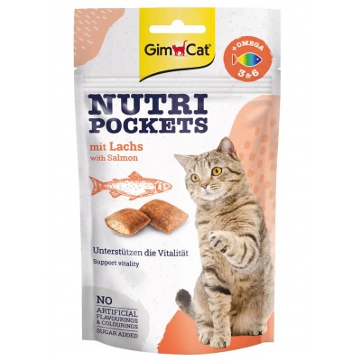 GimCat Лакомство для кошек Nutri Pockets Salmon, подушечки с лососем, 60 гр (арт. 927695)