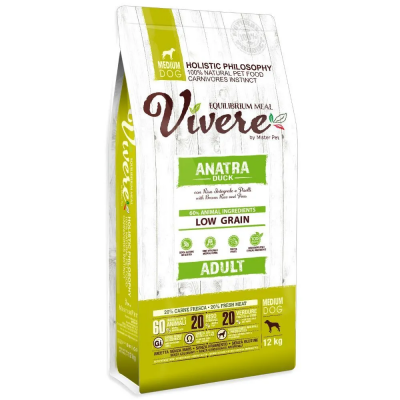 Vivere Adult Medium Duck Low Grain - низкозерновой сухой корм для взрослых собак средних пород, со свежей уткой и бурым рисом