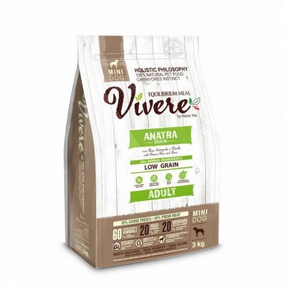 Vivere Adult Mini Duck Low Grain - низкозерновой сухой корм для взрослых собак мелких пород, со свежей уткой и бурым рисом