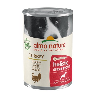 Almo Nature Holistic Single Protein Turkey - консервы с индейкой для собак с чувствительным пищеварением (монобелковый рацион), 400 г
