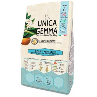 Unica Gemma Mini Adult Skin - сухой корм для здоровья кожи и шерсти взрослых собак мелких пород, с лососем