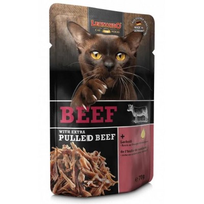 Leonardo Beef + Extra Pulled Beef - влажный корм для взрослых кошек, паштет из говядины + тушеная говядина, 70 г