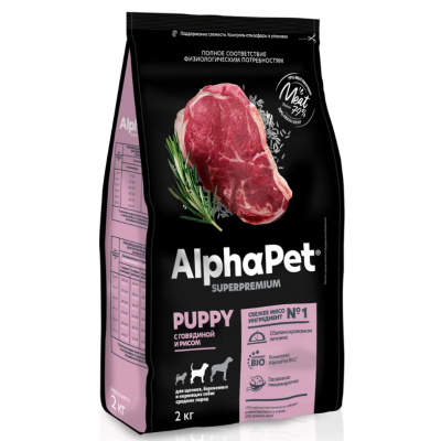 AlphaPet Puppy Medium Beef Rice - сухой корм для щенков, беременных и кормящих собак средних пород, с говядиной и рисом