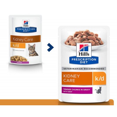 Hill's Prescription Diet k/d Kidney Care - влажный диетический корм для кошек при хронической болезни почек, с говядиной 