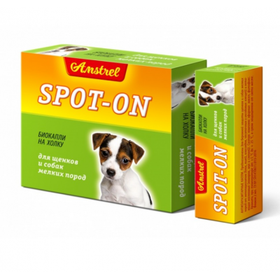 Биокапли антипаразитарные на холку Amstrel "Spot-on" для щенков и собак мелких пород, 4 пипетки (упаковка) (арт. TYZ EVC037)