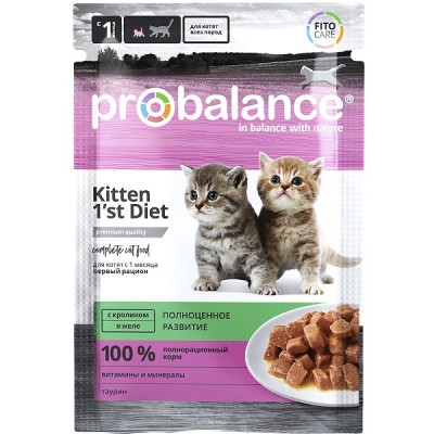 ProBalance 1st Diet Kitten Rabbit - влажный корм для котят, с кроликом в желе (25 шт*85 г)