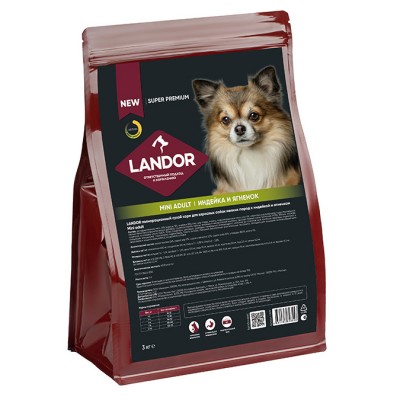 Landor Dog Adult Mini Turkey Lamb - полнорационный сухой корм для взрослых собак мелких пород, c индейкой и ягненком
