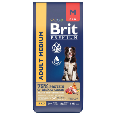 Brit Premium Adult Medium Turkey & Veal - корм для взрослых собак средних пород, с индейкой и телятиной