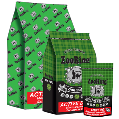 ZooRing Adult Active - сухой корм для взрослых активных собак всех пород, с мясом бычков и рисом