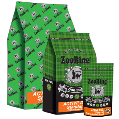 ZooRing Adult Dog Standart Птичий Микс и Рис - сухой корм для взрослых собак средних и крупных пород, с домашней птицей