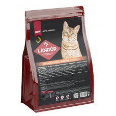 Landor Cat Hair&Skin Turkey & Salmon - полнорационный сухой корм для взрослых кошек для блеска шерсти и здоровья кожи, c индейкой и лососем