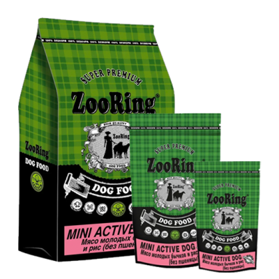 ZooRing Adult Mini Active - сухой корм без пшеницы для взрослых активных собак мелких пород, с мясом бычков и рисом