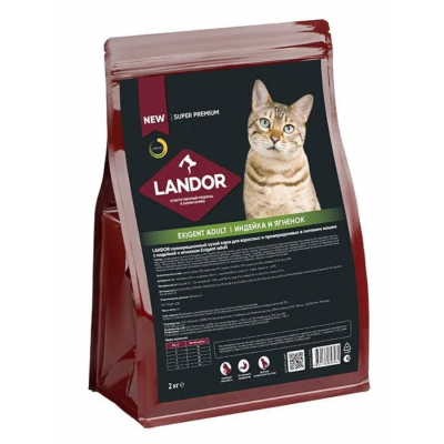 Landor Cat Exigent Turkey & Lamb - полнорационный сухой корм для взрослых и привередливых в питании кошек, индейка с ягненком