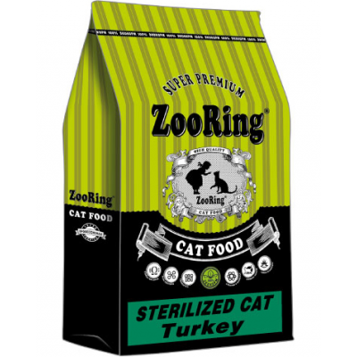ZooRing Cat Sterilised Turkey - сухой корм для стерилизованных кошек и кастрированных котов всех пород, с индейкой