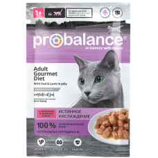 ProBalance Adult Cat Gourmet Diet - влажный корм для взрослых кошек, с телятиной и ягненком в желе (28 шт*85 гр)