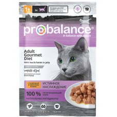 ProBalance Adult Cat Gourmet Diet - влажный корм для взрослых кошек, с телятиной и кроликом в желе (28 шт*85 гр)