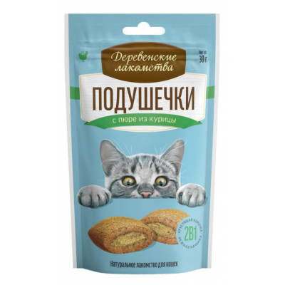 Деревенские лакомства для кошек, Подушечки с пюре из креветок, 30 г (арт.79207781)