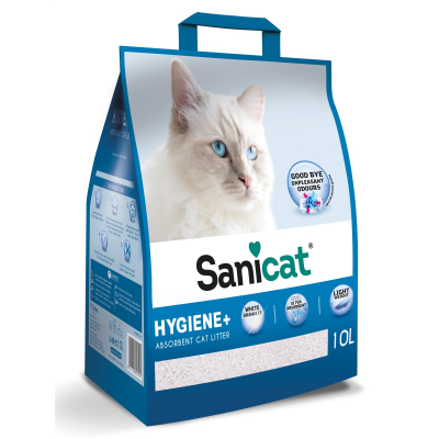 Sanicat Hygiene + White - впитывающий минеральный наполнитель для кошачьего туалета из силиката кальция