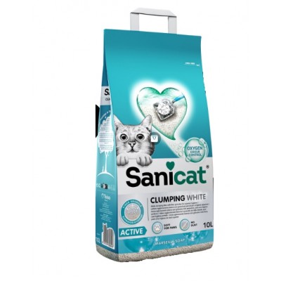 Sanicat Clumping White Active - комкующийся наполнитель для кошачьих туалетов из бентонита, белый, без запаха 