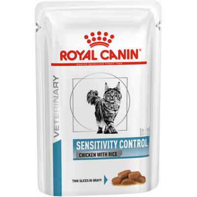 Royal Canin Sensitivity Control SC27 - диета для кошек при пищевой аллергии и непереносимости с кусочками курицы в соусе.
