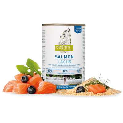 Isegrim Junior River Salmon - консервы для щенков с лососем, просом, черникой и лесными травами, 400 гр. (арт. TYZ 95700)