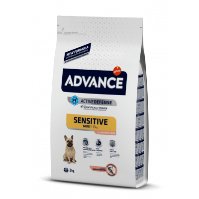 Advance Sensitive Mini - корм для взрослых мини собак с чувствительным пищеварением, лосось и рис