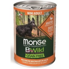 MONGE BWild GF MINI Adult Duck - Консервированный беззерновой корм для взрослых собак мини пород с уткой, тыквой и цукини, 400 г