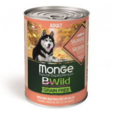 Monge BWild Adult Salmon Grain Free - Консервированный беззерновой корм для собак всех пород, с лососем, тыквой и кабачками, 400 г