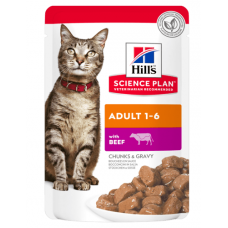 Hill's Science Plan - влажный корм для взрослых кошек для поддержания жизненной энергии и иммунитета, пауч с говядиной в соусе 