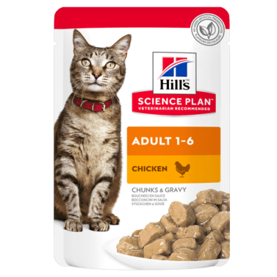 Hill's Science Plan - влажный корм для взрослых кошек для поддержания жизненной энергии и иммунитета, пауч с курицей в соусе 