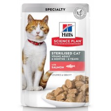 Hill's Science Plan - влажный корм для молодых стерилизованных кошек и кастрированных котов, пауч с лососем в соусе 
