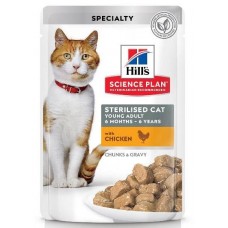 Hill's Science Plan - влажный корм для молодых стерилизованных кошек и кастрированных котов, пауч с курицей в соусе 