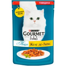 GOURMET Perle Желе Де-Люкс - влажный корм для  взрослых кошек с говядиной 75 г (пауч)