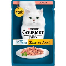 GOURMET Perle Желе Де-Люкс - влажный корм для  взрослых кошек с лососем 75 г (пауч)