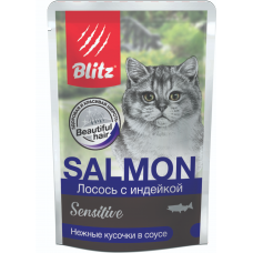Blitz Sensitive Cat Salmon - влажный корм для взрослых кошек, лосось с индейкой, 85 г