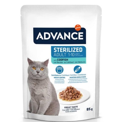 Advance Cat Sterilized Adult Codfish - влажный корм для взрослых стерилизованных кошек, кусочки трески в соусе, 85 г (арт. 5810)