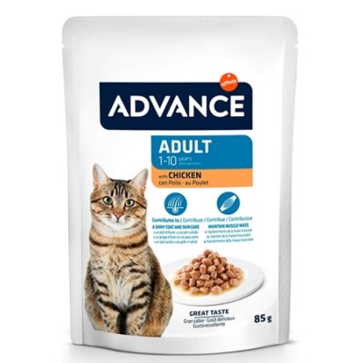 Advance Cat Chicken Adult - влажный корм для взрослых кошек, кусочки курицы в соусе, 85 г (арт. 5809)