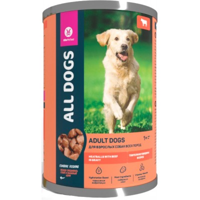 All Dogs - консервы для собак всех парод с тефтельками из говядины в соусе  415 г