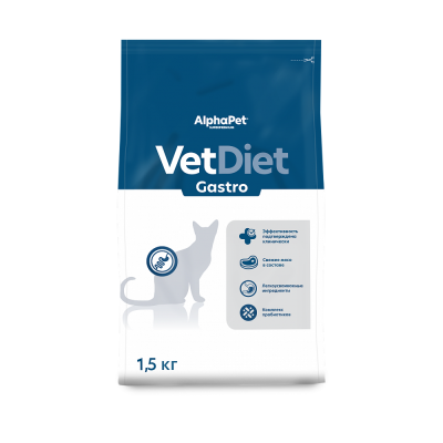 AlphaPet Vet Diet Gastro Cat - сухой корм для кошек при острых расстройствах пищеварения, в реабилитационный период и при истощении