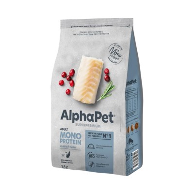 AlphaPet Monoprotein Cat Adult - сухой корм для взрослых котов и кошек, с белой рыбой