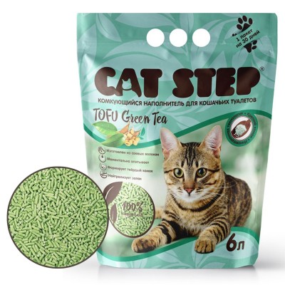 Cat Step Tofu Green Tea - соевый комкующийся наполнитель для кошачьих туалетов с ароматом чая
