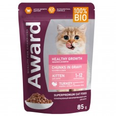 Award Kitten Healthy growth Turkey - для котят от 1 месяца, кусочки в соусе, с индейкой 85 г