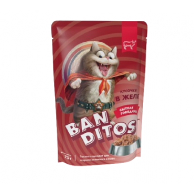 Banditos Cat - влажный корм для взрослых кошек, сытная говядина, 75 г