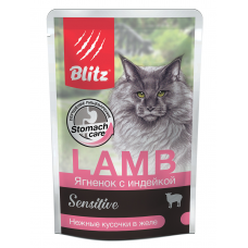 Blitz Sensitive Cat Lamb - влажный корм для взрослых кошек, ягненок с индейкой, 85 г