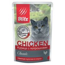 Blitz Cat Classic Chicken - влажный корм для взрослых кошек, курица с потрошками, 85 г